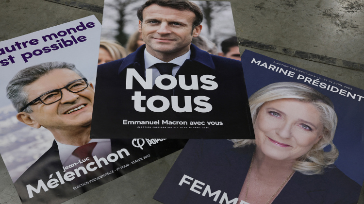 Official campaign posters of French presidential election candidates are displayed at France Affichage Plus dispatch hub in Mitry-Mory